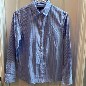 Lands’ End Women’s Button Down Shirt- Blue/White Checkered- Size 4